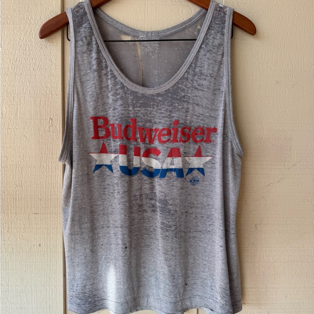 Vintage Budweiser USA Gray Tank Top paper thin thrashed